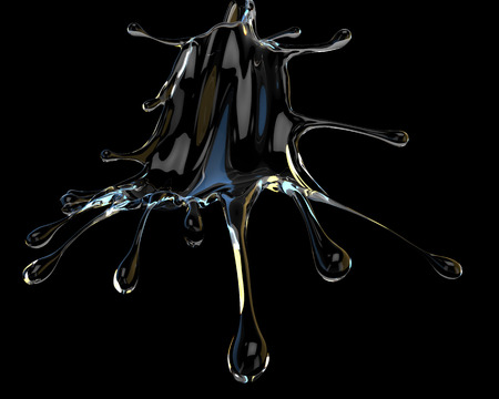 Water splash with lights reflections isolated on black background. 3D rendering.の写真素材