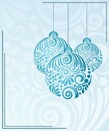 Floral pattern Christmas ball blue card design. Vector illustration.のイラスト素材