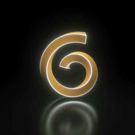 Abstract twisted number 6 with glowing edges on black background. 3D rendering.の写真素材
