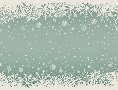 Abstract Christmas background with white snowflake borders and copy space in the center. Vector illustration. Vintage winter backdrop.のイラスト素材