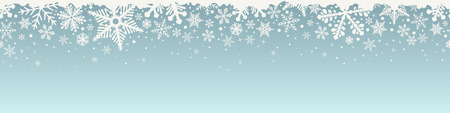 Abstract Christmas top snowflake seamless border. Background with white snowflakes and copy space. Vector illustration.のイラスト素材