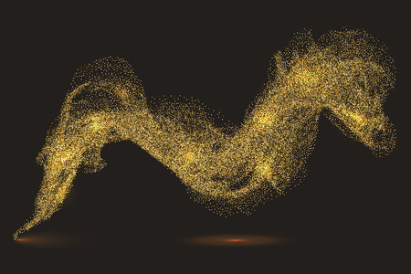 Gold tinsel abstract flow festive vector background. Golden particles smoke wave effect.のイラスト素材