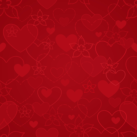 Seamless heart shapes red background. Valentines Day backdrop. Vector illustration.のイラスト素材