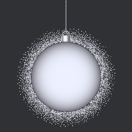 Christmas background with decoration ball rimmed with silver tinsel. Christmas greeting card luxury design. Vector illustration.のイラスト素材