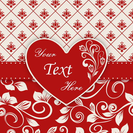 Valentines Day greeting card with Heart Shape. Red and white wedding invitation template. Vector illustration.のイラスト素材