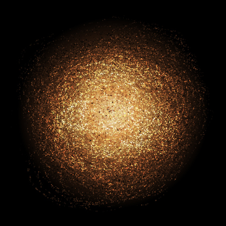 Heat colored particles spot on black background. Yellow and orange dust background. Vector illustration.のイラスト素材