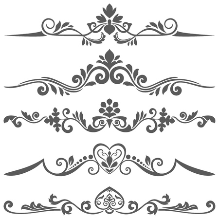 Vintage floral dividers vector set. Retro book separators. Antique design elements.のイラスト素材