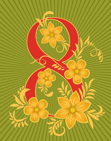 March 8 International Womens Day Card with floral ornament. Vector Illustration.のイラスト素材