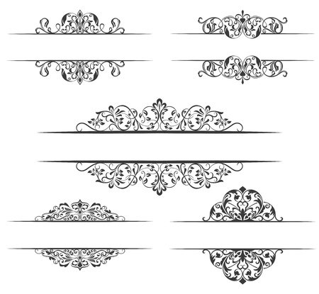 Vintage calligraphic vector design elements isolated on white background. Retro dividers. Vector illustration.のイラスト素材