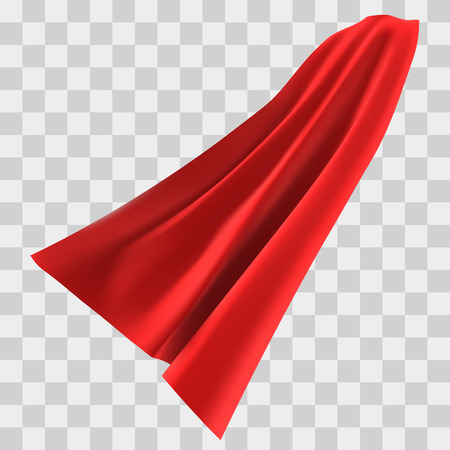 Superhero red cape isolated on checkered background. Vector illustration. Side view. Superpower concept.のイラスト素材