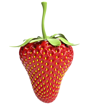 Artificial red strawberry on white background. 3D rendering.の写真素材