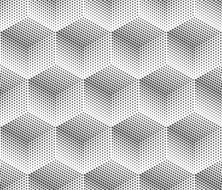 Abstract seamless monochrome 3D cubes halftone vector background. Dotted abstract pattern.のイラスト素材