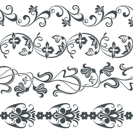 Seamless floral border vector template. Ornament repeating divider.のイラスト素材