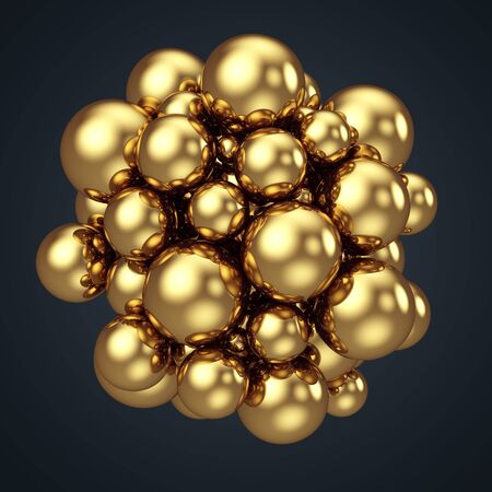 Gold decoration balls on black background abstract backdrop. 3D rendering.の写真素材
