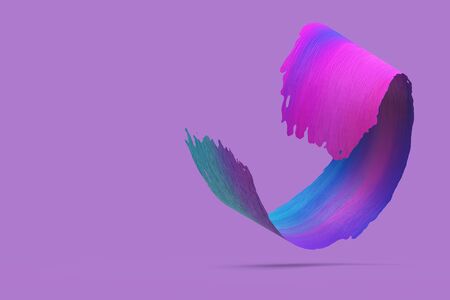 Colorfull paint swirl 3D object with violet background. Creative design backdrop. 3D rendering.の写真素材