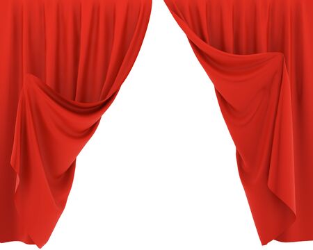 Red curtains half-opened with white background. 3D rendering.の写真素材