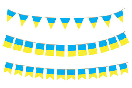 Garland of Ukrainian flags. The national symbol of Ukraine. Decoration for the day of Kiev. Vector image. Stock Photo.のイラスト素材