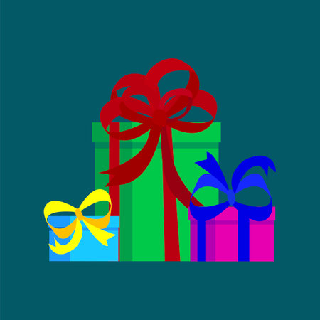 Vector image of boxes with gifts. Multi-colored packaging with surprises. Stock Photo.のイラスト素材
