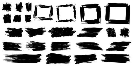 Brush strokes shape. Ink brush stroke. Art & ink. Watercolor set. Black outlines of squares. Stock image. EPS 10.のイラスト素材