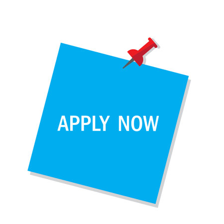 Apply now on Blue background. Sticker design. Apply now, great design for any purposes. Banner...