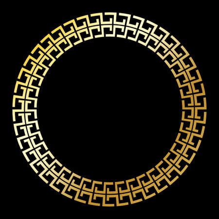 golden circle greek ornament on black background. Retro islamic illustration. Decorative element. Stock image. EPS 10.のイラスト素材