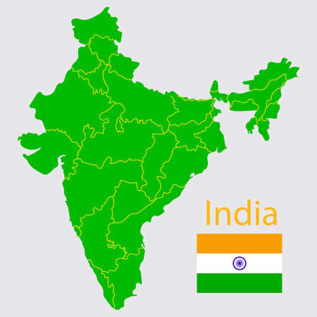 Image of India in green with a flag. Contours of the Indian Peninsula. Vector illustration for different purposes. Stock image. EPS 10.のイラスト素材
