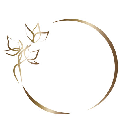 golden frame flowers for decorative design. Golden border design. Spring wedding invitation. Vector illustration. Stock image.のイラスト素材