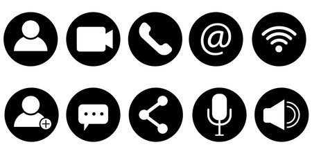 Message icon. Social conversation set. Telephone symbol. Speaker icon set. Information icon. Vector illustration. Stock image.のイラスト素材