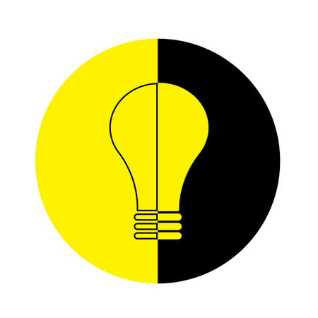 Black yellow lamp in a circle. Bulb icon. Light symbol energy. Electroenergy emblem. Vector illustration. Stock imageのイラスト素材