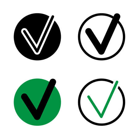 mark in a color circle. Green and black tick. Check list icon. Ink illustration. Vector illustration. Stock image.のイラスト素材