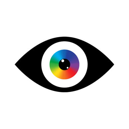 Rainbow eyeball in black eyelid icon. Design art concept. Abstract background. Vector illustration. Stock image.のイラスト素材