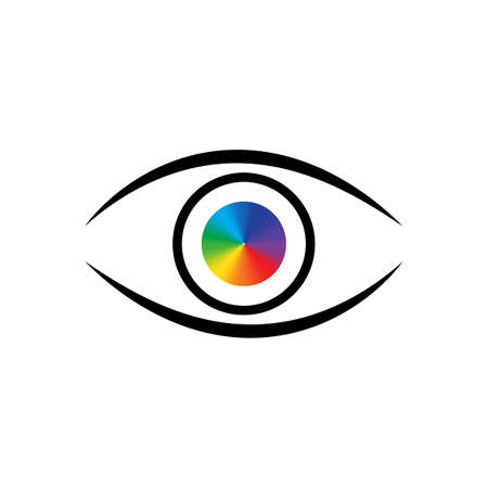 Colorful eyeball in black eyelid. Design art concept. Abstract futuristic background. Vector illustration. Stock image.のイラスト素材