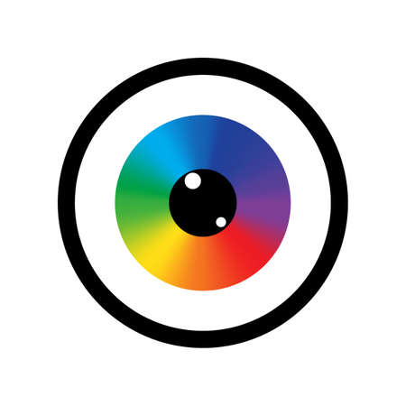 Rainbow eyeball in black circle icon. Design art concept. Futuristic background. Vector illustration. Stock image.のイラスト素材