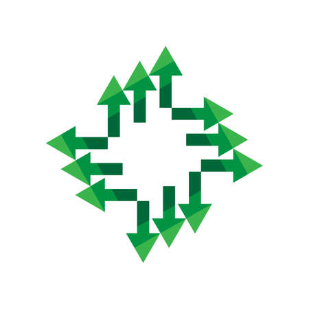 Green arrows outward icon. Forming a rhombus. Navigation pointer. Geometric figure. Vector illustration. Stock image.のイラスト素材