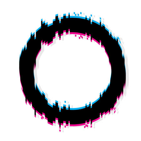 Black interference circle icon. Glitch round. Game frame. Abstract geometric figure. Vector illustration. Stock image.のイラスト素材