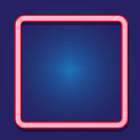 Neon pink square icon. Blue glowing background. Creative geometric figure. Art design. Vector illustration. Stock image.のイラスト素材