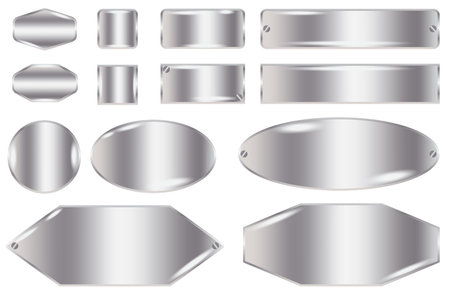 Gray metal plates set. Flat collection. Abstract art design. Hand drawn picture. Vector illustration. Stock image.のイラスト素材
