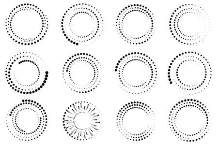 Collection dotted circulars icons. Abstract futuristic design. Hand drawn art. Vector illustration. Stock image.のイラスト素材