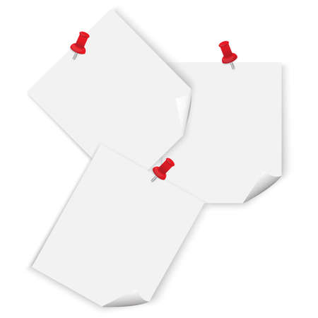 Clean paper with red drawing pin. Comment icon. Cartoon template. Organizing concept. Vector illustration. Stock image.のイラスト素材