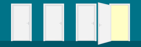 Interior doors picture. Open and close. Blue background. Home design. Hand drawn. Vector...