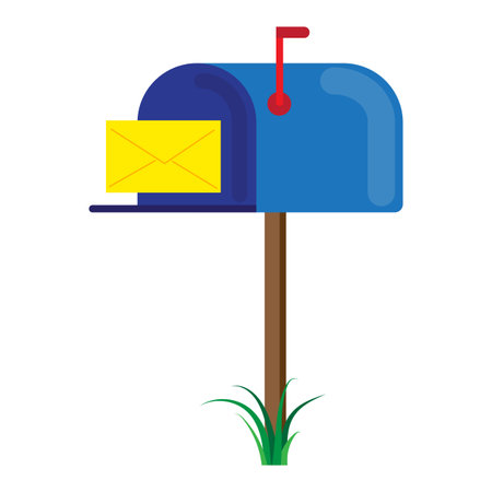 Blue mailbox icon. Post mail sign. Envelope letter. Communication concept. Flat style. Vector illustration. Stock image.のイラスト素材