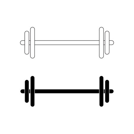 Dumbbell icon. Sport concept. Hard workout. Gym emblem. Flat design. Freehand art. Vector illustration. Stock image.のイラスト素材