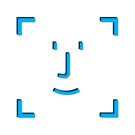 Blue smile of computer sign. Outline frame. Communication concept. Old chat face. Vector illustration. Stock image.のイラスト素材