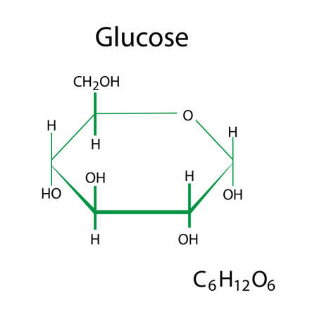 Glucose chemical formula. Organic compound. Science element. Molecular structure. Vector illustration. Stock image.のイラスト素材