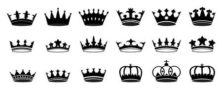 Crown icon set. Silhouette shape. Hand drawn. Decoration element. Modern design. Vector illustration. Stock image.のイラスト素材