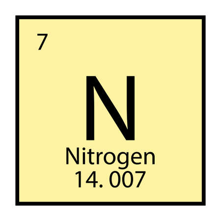 Nitrogen chemical icon. Isolated sign. Periodic table symbol. Light yellow background. Vector illustration. Stock image.のイラスト素材