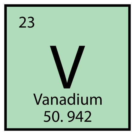 Vanadium chemical symbol. Periodic element. Mendeleev table. Light blue background. Vector illustration. Stock image.のイラスト素材