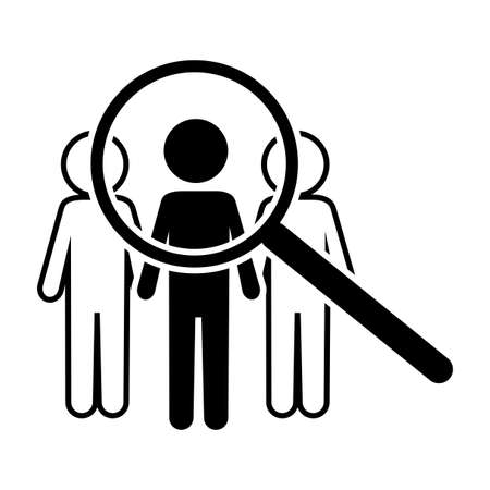 Search people icon. Magnifying glass sign. Individual man. Flat element. Simple design. Vector illustration. Stock image.のイラスト素材