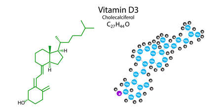 Cholecalciferol molecular structure. Vitamin D3 skeletal formula. Science background. Vector illustration. Stock image.のイラスト素材