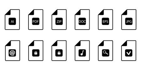 Computer files icon set. Document signs. Technology concept. Word mark. Simple design. Vector illustration. Stock image.のイラスト素材